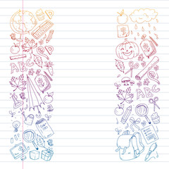 Back to school vector pattern. Education icons for children.