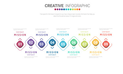 Infographic design elements for your business with 9 options, parts, steps or processes, Vector Illustration. 