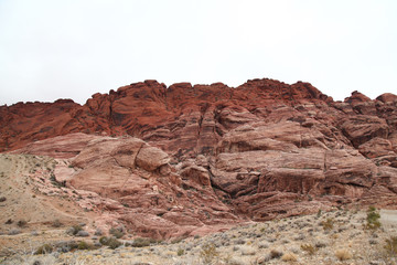 Fototapeta premium View of mountain red rock canyon national park in Foggy day at nevada,USA.