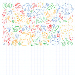Back to school vector pattern. Education icons for children.
