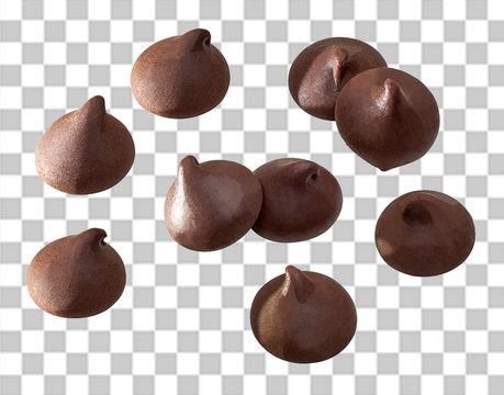 Chocolate chips morsels close up  on isolated background. Including clipping path