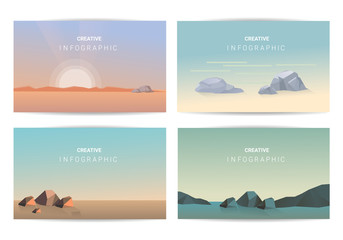 Abstract landscape set, Vector banners set with polygonal landscape illustration, Minimalist style
