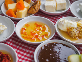 Classic turkish breakfast with different types of cheese
