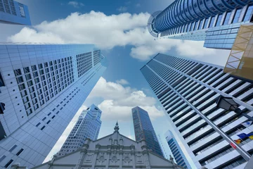 Kissenbezug low angle view of singapore financial buildings at sunny day © Towfiqu Barbhuiya 