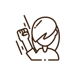 Fototapeta premium cartoon woman with fist up icon, line style