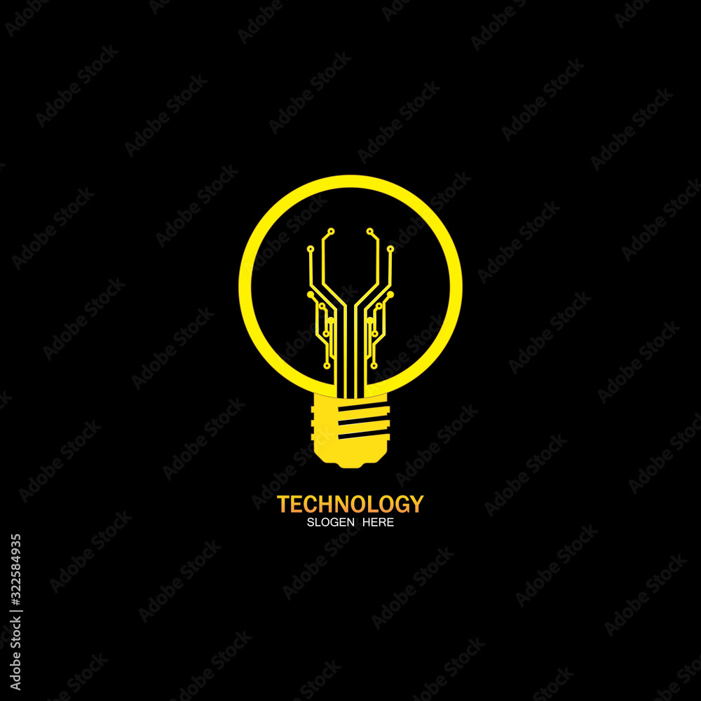 Wall mural bulb logo with line technology, light bulb idea icon with circuit board inside. business idea concep