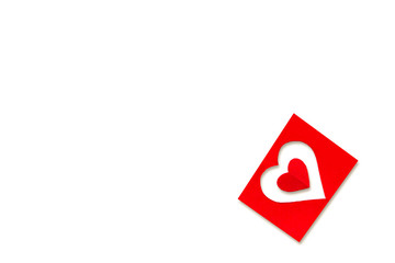 Heart Shape Romantic Background. Paper made red cute heart shape label isolated on white background with copy space. Concept for valentine's, propose day, web template, graphics, pamphlet, card.