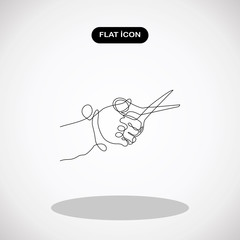 Line illustration of human hand holding scissors-continuous line drawing