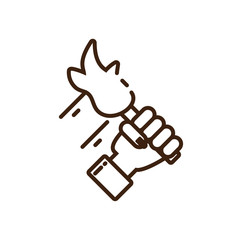 female hand holding a torch icon, line style