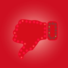 Finger down vector icon. Style flat symbol, color red with sequins and stars