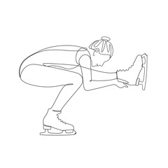 Figure skater one line drawing on white isolated background. A young woman is dancing. Vector illustration