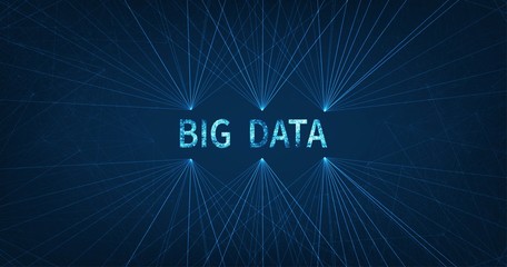 Big data low poly connection visualization concept on dark blue color background.