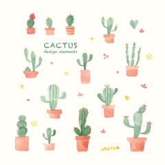 Set of hand painted watercolour elements for design with succulent plants and cactus Perfect for your project,wedding, greeting card, photos, blogs, wreaths, pattern