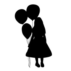 vector, isolated, black silhouette of a girl with balloons