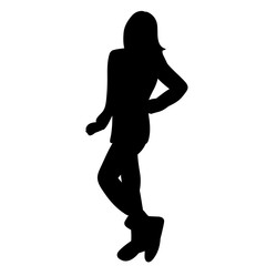 isolated, black silhouette girl stands, alone