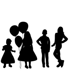 black silhouette children, friends, balls
