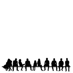 vector, isolated, black silhouette sitting people, rest