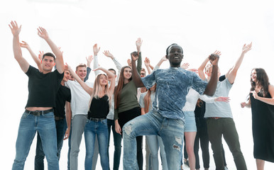 Fototapeta premium large group of diverse young people showing their success.