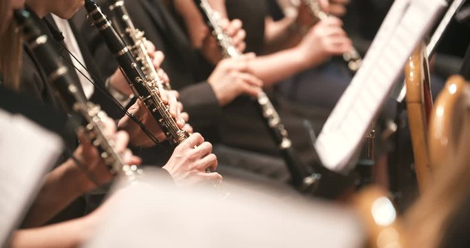 femalne musician playing clarinet during concert