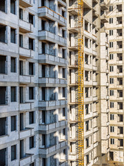 The trunk of a freight elevator for lifting building materials during the construction of a high-rise building