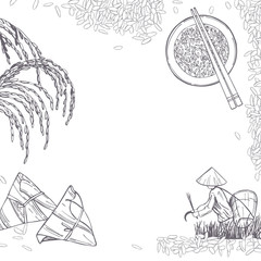 Hand drawn rice. Vector  background. Sketch  illustration.