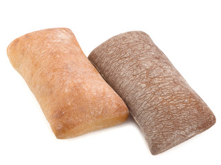 Ciabatta Italian bread white and dark, isolated on a white background