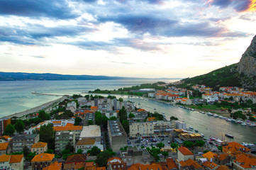 Fototapeta premium Harbor in the Omis city in the Croatia. Vacation. Travel. Sea. 
