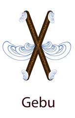 Runa Gebo. Vertical projection. Scandinavian. Rune elements of Air, the wind around the runes
