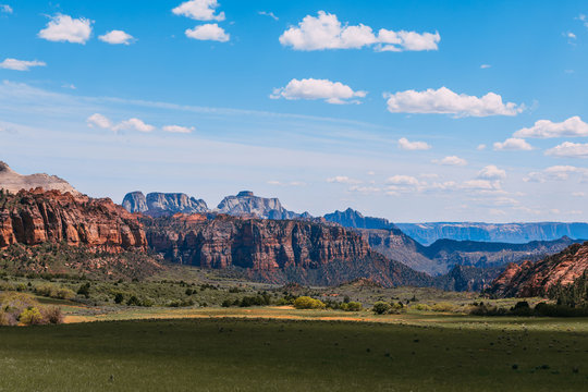 Zion Canyon, with the virgin river, Zion National Park, Utah, USA - Image. Magazine Cover