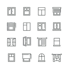 Window related icons: thin vector icon set, black and white kit