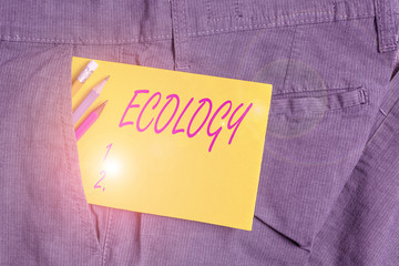 Writing note showing Ecology. Business concept for Branch of science relation organisms environment...