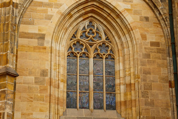 Prague. 05.10.019: The Metropolitan Cathedral of St. Vitus, Wenceslas and Adalbert is a Roman Catholic cathedral with spectacular medieval stained glass windows.