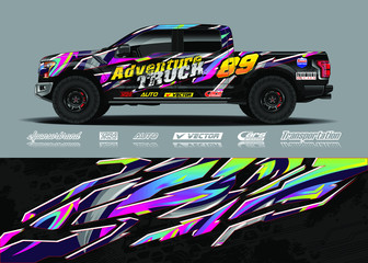 Truck wrap design vector illustration. Modern sport graphics. Abstract stripe racing and grunge background for wrap all vehicle, race car, rally, adventure vehicle and car livery.