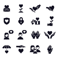 Love and heart icons. Love couple, family, children and romantic relationships signs, people lovers, care and fondness vector isolated symbols set. happy valentine day romantic pictograms