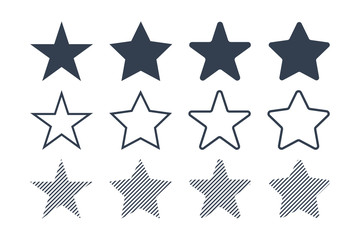 Star Icons Set. Fill Striped and Outline Shapes. Flat Vector Icon Design Template Element