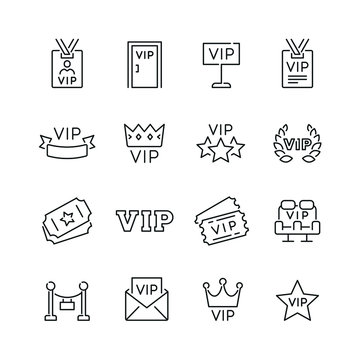 Vip related icons: thin vector icon set, black and white kit