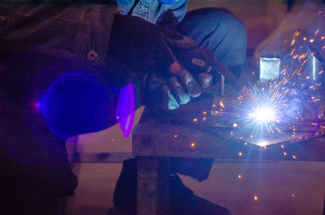 Spot welding of a metal product in locksmith workshop