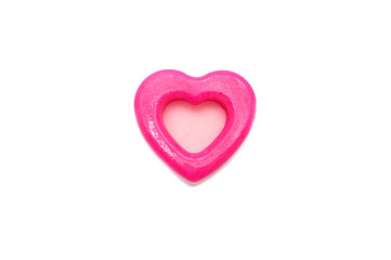 White Chocolate in the shape of Pink lovely hearts cookies Homemade baking isolated on white background for Valentine's day.