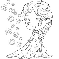 Cute fairy-tale Princess on a white background for  kids coloring book, vector illustration.