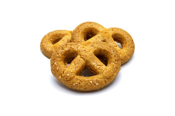 Christmas Danish style butter cookies biscuit on white background . Snack for Season's greetings.