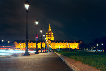 Fototapeta na wymiar Night view of Avenue du Marechal Gallieni in Paris 