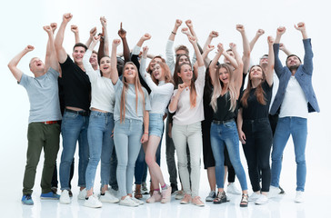 large group of various happy young people