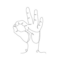 Okay sign one line drawing on white isolated background. Vector illustration 