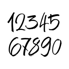 set of calligraphic acrylic or ink numbers. ABC for your design, brush lettering on a white background