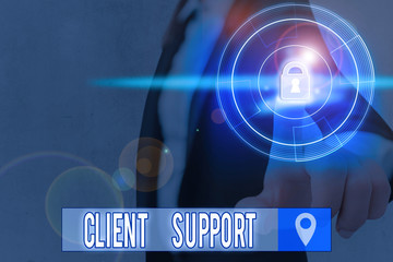 Text sign showing Client Support. Business photo text focus on helping customers to use products and services
