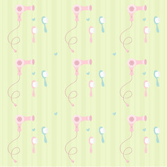 Cute hair dryer and hairbrush pattern - Fun vector illustration!