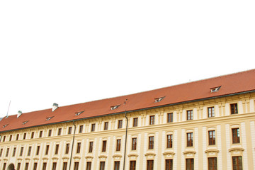 Obraz premium Prague, Czech Republic. 10.05.2019: Close-up view of the facade with windows of old historical buildings in Prague. Photo of abandoned buildings in the city center. Retro, vintage, last century.