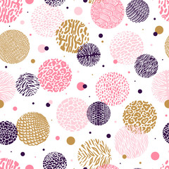 Colorful Doodle Wild Animal Print Circles Seamless Vector Pattern. Wild Animals Skin Abstract Background