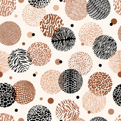 Naadloze Vector patroon met Doodle Wild Animal Print cirkels. Wilde dieren huid abstracte achtergrond