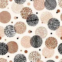 Wall murals Circles Seamless Vector Pattern with Doodle Wild Animal Print Circles. Wild Animals Skin Abstract Background